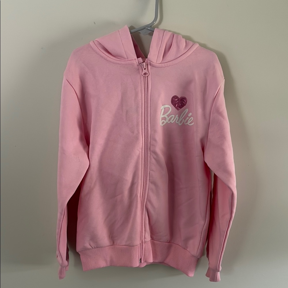 NWT H&M Barbie Pink Zip-Up Hoodie Sweatshirt